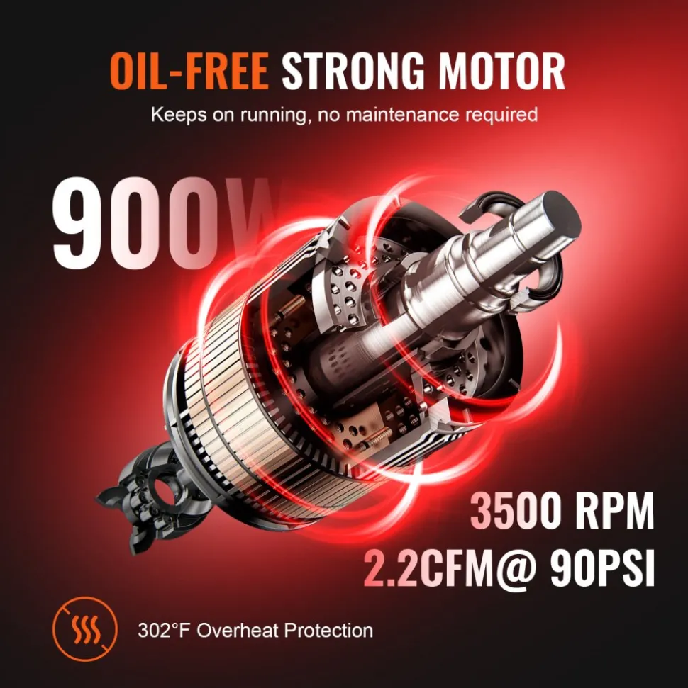 VEVOR 2.1 Gallon Air Compressor, 1.2HP 2.2 CFM@90PSI Air Compressors with Max. 116PSI Pressure, Oil Free Compressor Tank for Auto Repair, Tire Inflation, Spray Painting, Woodwork Nailing