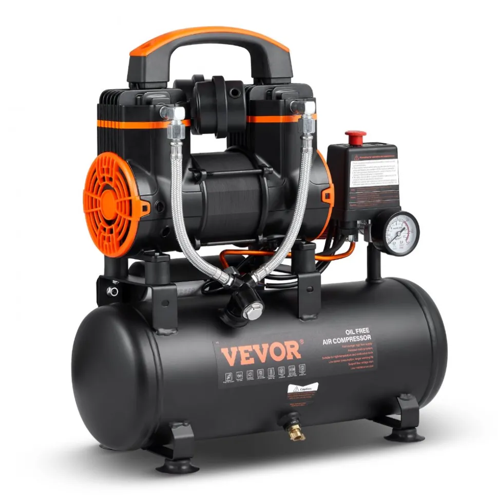 VEVOR 2.1 Gallon Air Compressor, 1.2HP 2.2 CFM@90PSI Air Compressors with Max. 116PSI Pressure, Oil Free Compressor Tank for Auto Repair, Tire Inflation, Spray Painting, Woodwork Nailing