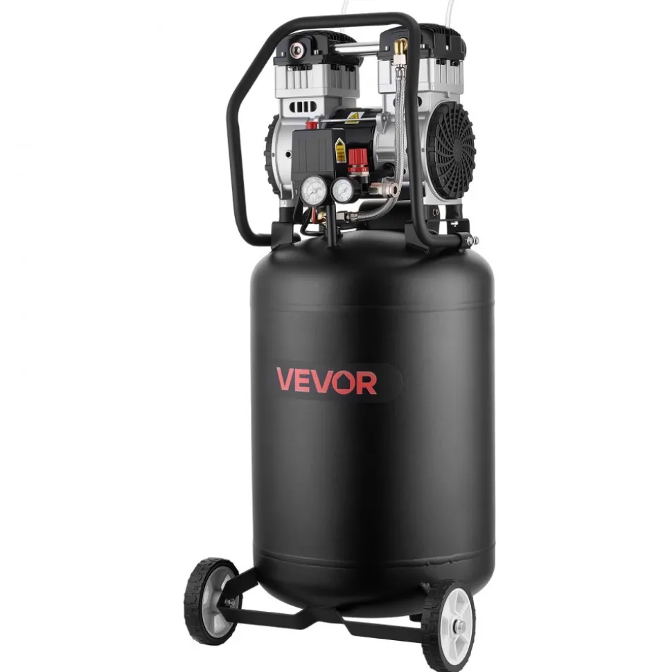 VEVOR 10-Gallon Air Compressor, 2HP 4.8 SCFM at 90PSI, Max 125PSI Pressure Oil-Free Air Compressor Tank, Portable on Wheels for Auto Repair, Tire Inflation, Spray Painting, Woodwork Nailing, 120V