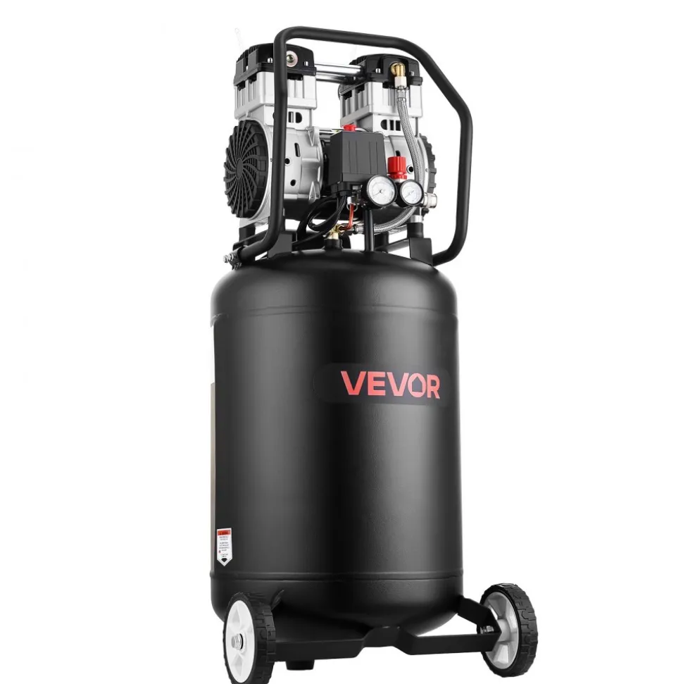 VEVOR 10-Gallon Air Compressor, 2HP 4.8 SCFM at 90PSI, Max 125PSI Pressure Oil-Free Air Compressor Tank, Portable on Wheels for Auto Repair, Tire Inflation, Spray Painting, Woodwork Nailing, 120V
