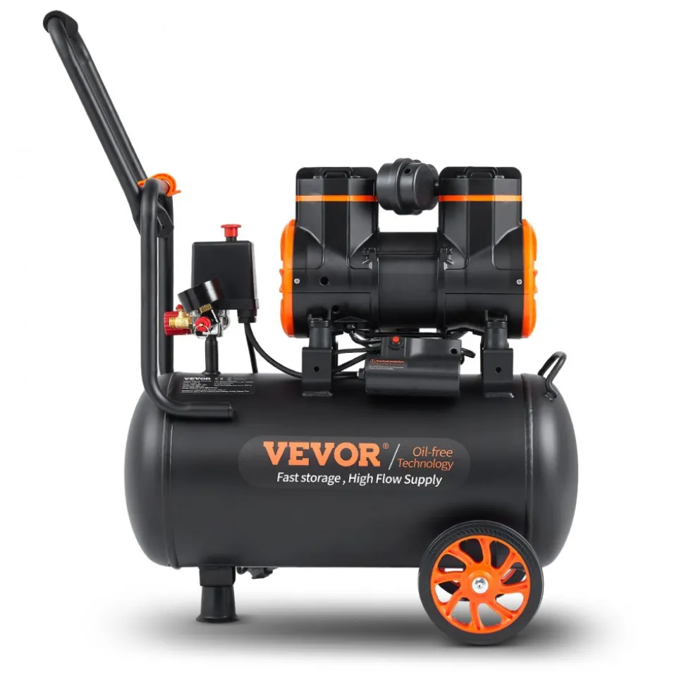 VEVOR 6.3 Gallon Air Compressor, 2 HP 3.35 CFM@90PSI Air Compressors with Max. 116PSI Pressure, Oil Free Compressor Tank for Auto Repair, Tire Inflation, Spray Painting, Woodwork Nailing