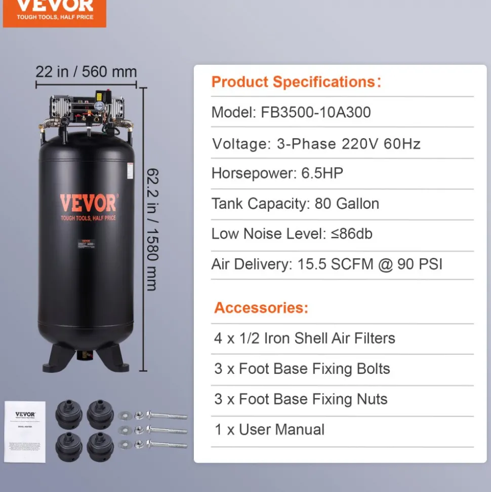 VEVOR 4.8 Gallon Air Compressor, 1.2HP 2.2 CFM@90PSI Oil Free Air Compressor Tank & Max. 116PSI Pressure, 70 dB Ultra Quiet Compressor for Auto Repair, Tire Inflation, Spray Painting, Woodwork Nailing