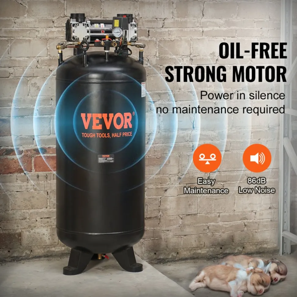 VEVOR 4.8 Gallon Air Compressor, 1.2HP 2.2 CFM@90PSI Oil Free Air Compressor Tank & Max. 116PSI Pressure, 70 dB Ultra Quiet Compressor for Auto Repair, Tire Inflation, Spray Painting, Woodwork Nailing