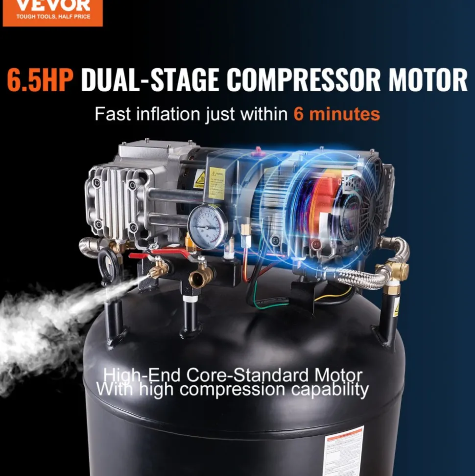 VEVOR 4.8 Gallon Air Compressor, 1.2HP 2.2 CFM@90PSI Oil Free Air Compressor Tank & Max. 116PSI Pressure, 70 dB Ultra Quiet Compressor for Auto Repair, Tire Inflation, Spray Painting, Woodwork Nailing