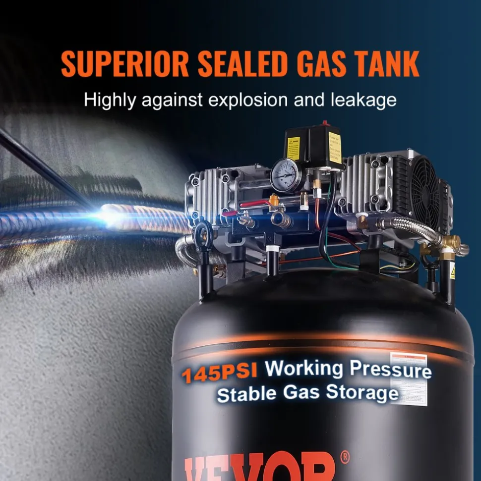 VEVOR 4.8 Gallon Air Compressor, 1.2HP 2.2 CFM@90PSI Oil Free Air Compressor Tank & Max. 116PSI Pressure, 70 dB Ultra Quiet Compressor for Auto Repair, Tire Inflation, Spray Painting, Woodwork Nailing