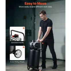 VEVOR 14-Gallon Air Compressor, 2HP 4.3 SCFM at 90PSI, Max 125PSI Pressure Oil-Free Air Compressor Tank, Portable on Wheels for Auto Repair, Tire Inflation, Spray Painting, Woodwork Nailing, 120V