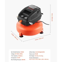 VEVOR 3 Gallon Air Compressor, 1/3HP 0.54CFM @ 90PSI Portable Pancake Air Compressor & 100PSI Max Working Pressure, Oil-Free Compressor Tank for Tire Inflation, Spray Painting, Woodwork Nailing, 120V
