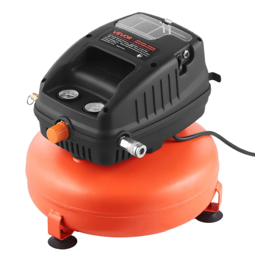 VEVOR 3 Gallon Air Compressor, 1/3HP 0.54CFM @ 90PSI Portable Pancake Air Compressor & 100PSI Max Working Pressure, Oil-Free Compressor Tank for Tire Inflation, Spray Painting, Woodwork Nailing, 120V