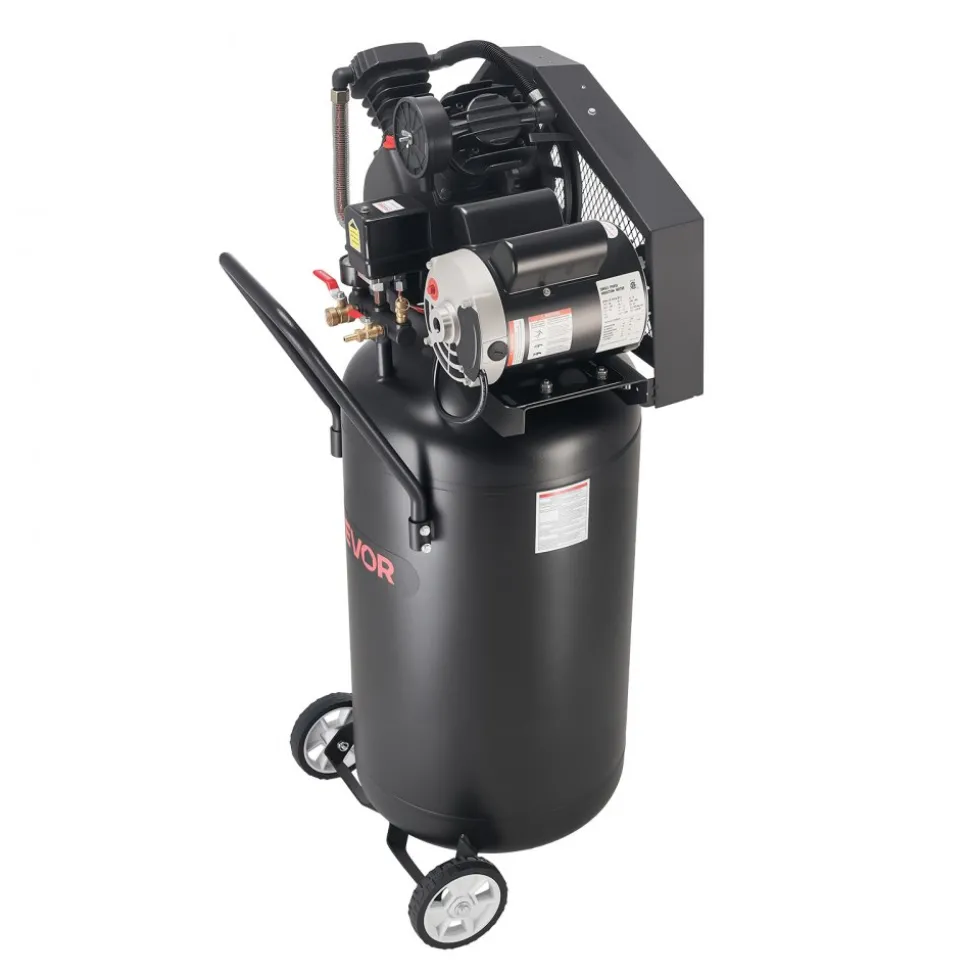 VEVOR 25-Gallon Air Compressor, 2HP 5.5 SCFM at 90PSI, Max 200PSI Pressure Oil-Lubricated Air Compressor Tank, Portable on Wheels for Auto Repair, Tire Inflation, Spray Painting, Woodwork Nailing, 120V