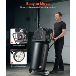 VEVOR 25-Gallon Air Compressor, 2HP 5.5 SCFM at 90PSI, Max 200PSI Pressure Oil-Lubricated Air Compressor Tank, Portable on Wheels for Auto Repair, Tire Inflation, Spray Painting, Woodwork Nailing, 120V