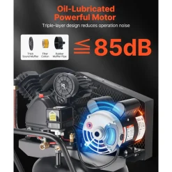 VEVOR 25-Gallon Air Compressor, 2HP 5.5 SCFM at 90PSI, Max 200PSI Pressure Oil-Lubricated Air Compressor Tank, Portable on Wheels for Auto Repair, Tire Inflation, Spray Painting, Woodwork Nailing, 120V
