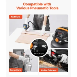 VEVOR 6 Gallon Air Compressor, 1.7HP 2.3CFM @ 90PSI Portable Pancake Air Compressor & 150PSI Max Working Pressure, Oil-Free Compressor Tank for Tire Inflation, Spray Painting, Woodwork Nailing, 120V