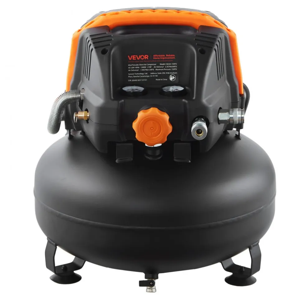 VEVOR 6 Gallon Air Compressor, 1.7HP 2.3CFM @ 90PSI Portable Pancake Air Compressor & 150PSI Max Working Pressure, Oil-Free Compressor Tank for Tire Inflation, Spray Painting, Woodwork Nailing, 120V
