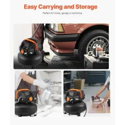 VEVOR 6 Gallon Air Compressor, 1.7HP 2.3CFM @ 90PSI Portable Pancake Air Compressor & 150PSI Max Working Pressure, Oil-Free Compressor Tank for Tire Inflation, Spray Painting, Woodwork Nailing, 120V