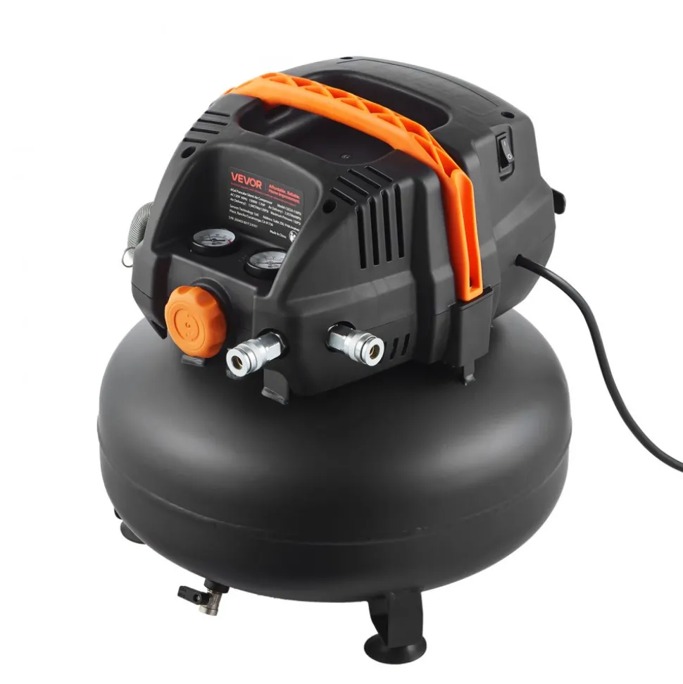 VEVOR 6 Gallon Air Compressor, 1.7HP 2.3CFM @ 90PSI Portable Pancake Air Compressor & 150PSI Max Working Pressure, Oil-Free Compressor Tank for Tire Inflation, Spray Painting, Woodwork Nailing, 120V