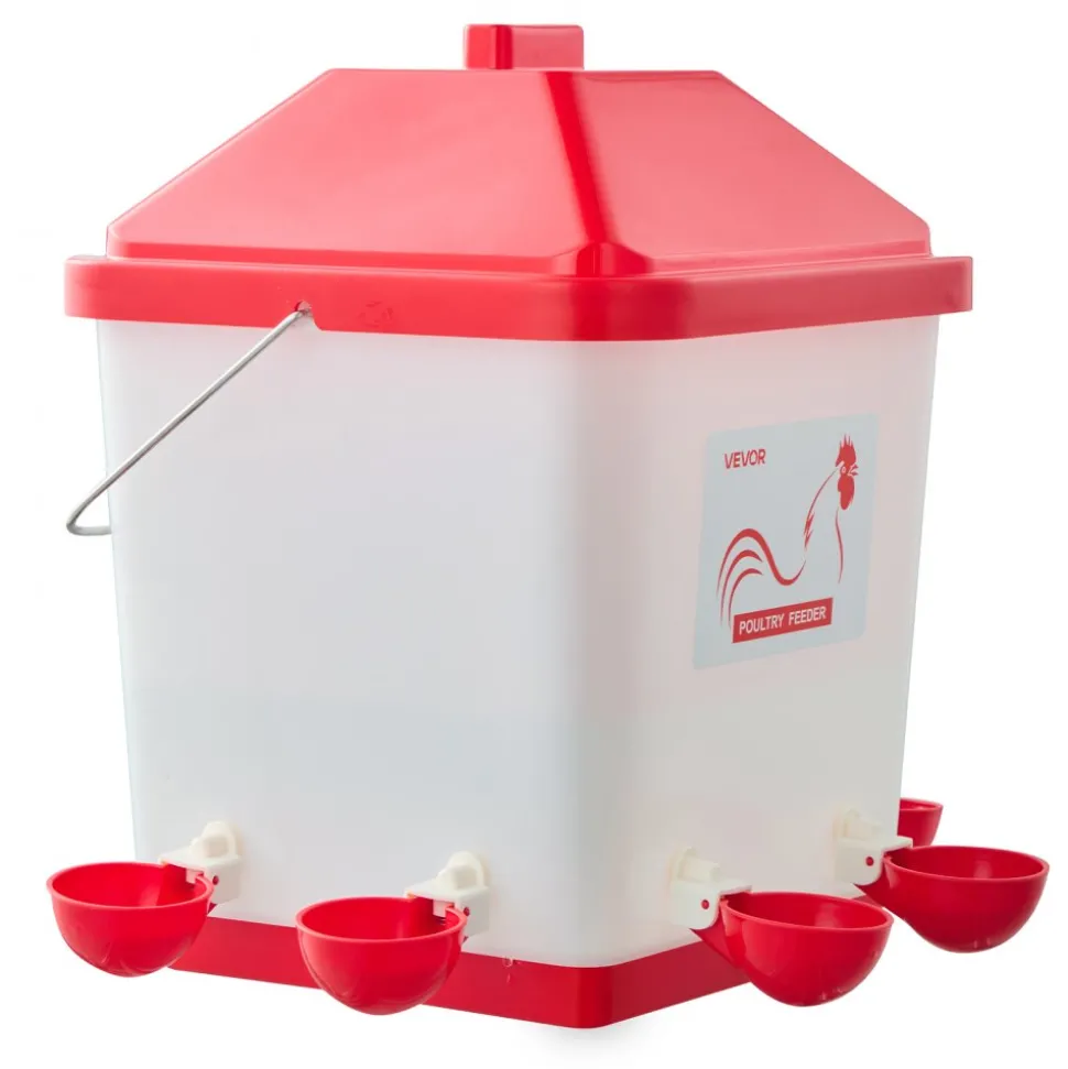 VEVOR 5 Gallon Automatic Chicken Waterer, 6 Water Ports, Automatic-Fill Water Cup, Automatic Gravity Waterer with Handle & Sealed Rubber Ring, Waterproof PP Material, No Waste Design, for Chicken