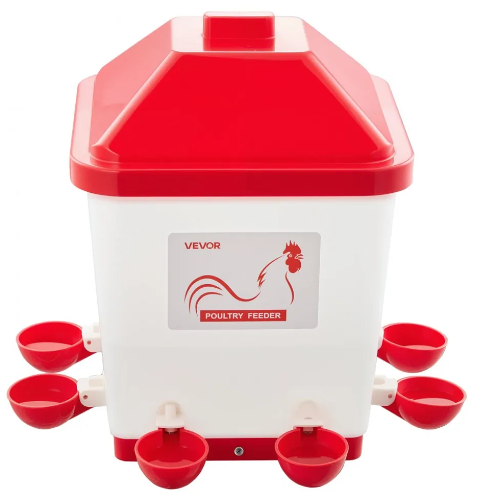 VEVOR 5 Gallon Automatic Chicken Waterer, 6 Water Ports, Automatic-Fill Water Cup, Automatic Gravity Waterer with Handle & Sealed Rubber Ring, Waterproof PP Material, No Waste Design, for Chicken