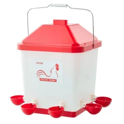 VEVOR 5 Gallon Automatic Chicken Waterer, 6 Water Ports, Automatic-Fill Water Cup, Automatic Gravity Waterer with Handle & Sealed Rubber Ring, Waterproof PP Material, No Waste Design, for Chicken