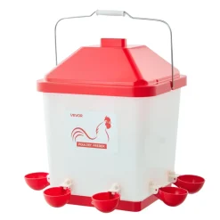 VEVOR 5 Gallon Automatic Chicken Waterer, 6 Water Ports, Automatic-Fill Water Cup, Automatic Gravity Waterer with Handle & Sealed Rubber Ring, Waterproof PP Material, No Waste Design, for Chicken