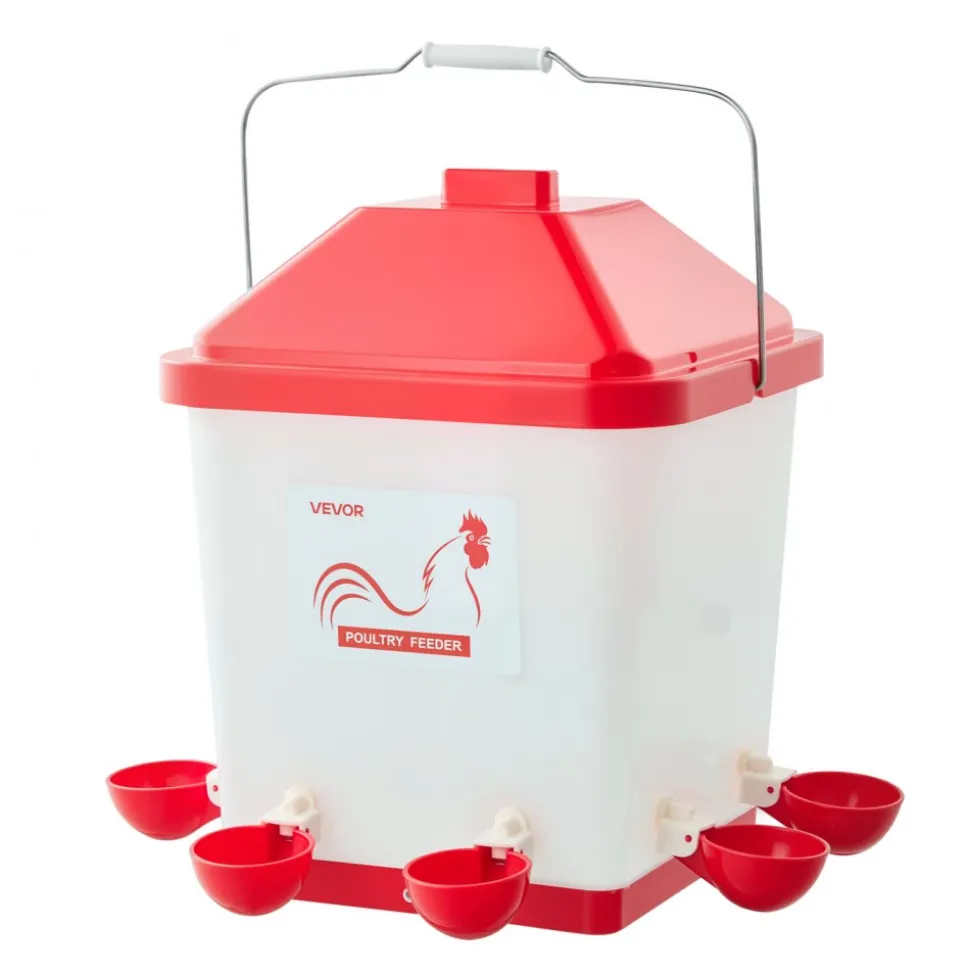VEVOR 5 Gallon Automatic Chicken Waterer, 6 Water Ports, Automatic-Fill Water Cup, Automatic Gravity Waterer with Handle & Sealed Rubber Ring, Waterproof PP Material, No Waste Design, for Chicken