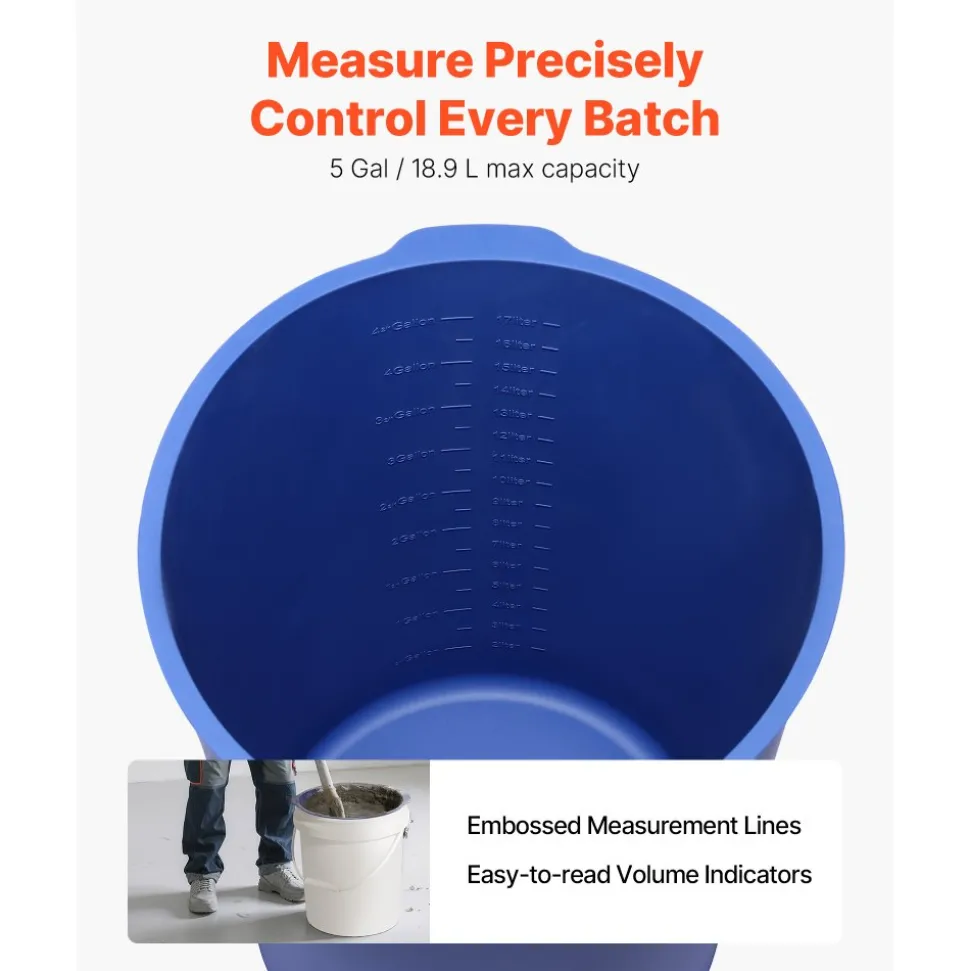 VEVOR 5 Gallon Bucket Liner for Concrete Mix, Reusable Silicone Mortar Bucket Liner for Thinset Paint Concrete Epoxy Mixing, Heavy-duty Grout Mixer Insert Tool with Graduated Measurements, Blue