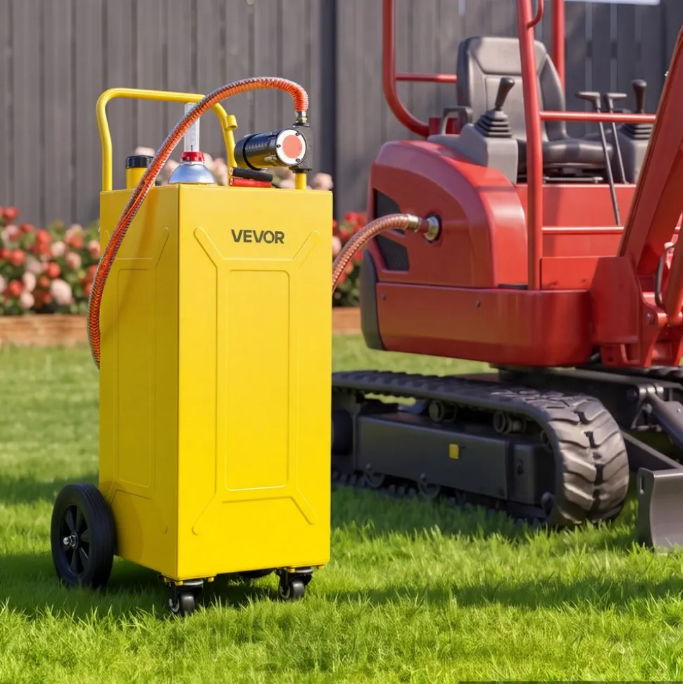 VEVOR 30 Gallon Diesel Caddy, Carbon Steel, Portable Diesel Transfer Storage Tank with Electric Pump, 4 Rolling Wheels, Transfer Can Container, for Tractors, Forklifts, Loaders, Farm Equipment, Yellow