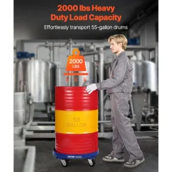 VEVOR 55 Gallon Drum Dolly, 2000 lbs Load Capacity, Heavy-Duty Barrel Dolly with Cross Braces and 4 Swivel Caster Wheels, Non Tipping Hand Truck Capacity Dollies for Warehouse Drum Handling, Blue