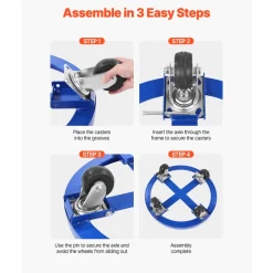 VEVOR 55 Gallon Drum Dolly, 2000 lbs Load Capacity, Heavy-Duty Barrel Dolly with Cross Braces and 4 Swivel Caster Wheels, Non Tipping Hand Truck Capacity Dollies for Warehouse Drum Handling, Blue