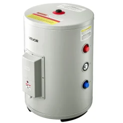 VEVOR 12 Gallon Electric Tank Water Heater, 1600W Point-of-Use Hot Water Heater with LED Display, Knob Control, Side Outlet, 120V Storage Design with T&P Valve for Small Apartments & Studios, Gray