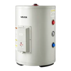 VEVOR 12 Gallon Electric Tank Water Heater, 1600W Point-of-Use Hot Water Heater with LED Display, Knob Control, Side Outlet, 120V Storage Design with T&P Valve for Small Apartments & Studios, Gray