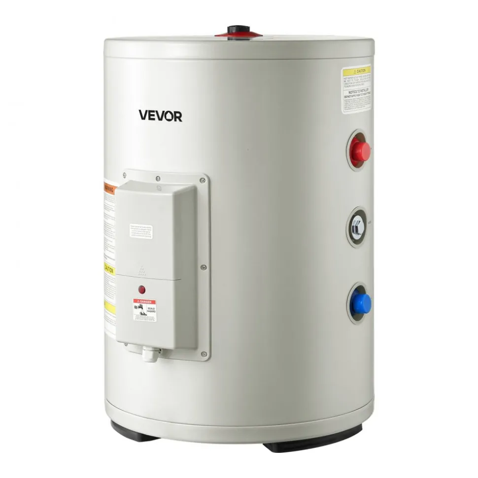 VEVOR 12 Gallon Electric Tank Water Heater, 1600W Point-of-Use Hot Water Heater with LED Display, Knob Control, Side Outlet, 120V Storage Design with T&P Valve for Small Apartments & Studios, Gray