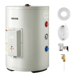 VEVOR 12 Gallon Electric Tank Water Heater, 1600W Point-of-Use Hot Water Heater with LED Display, Knob Control, Side Outlet, 120V Storage Design with T&P Valve for Small Apartments & Studios, Gray