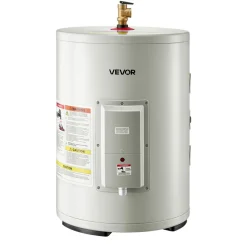 VEVOR 12 Gallon Electric Tank Water Heater, 1600W Point-of-Use Hot Water Heater with LED Display, Knob Control, Side Outlet, 120V Storage Design with T&P Valve for Small Apartments & Studios, Gray