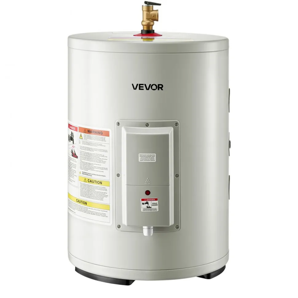 VEVOR 12 Gallon Electric Tank Water Heater, 1600W Point-of-Use Hot Water Heater with LED Display, Knob Control, Side Outlet, 120V Storage Design with T&P Valve for Small Apartments & Studios, Gray