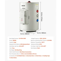 VEVOR 30 Gallon Electric Tank Water Heater, 5000W Point-of-Use Hot Water Heater with LED Display, Knob Control, Top Outlet, 240V with T&P Valve for Large Families, Small Commercial Spaces, Gray