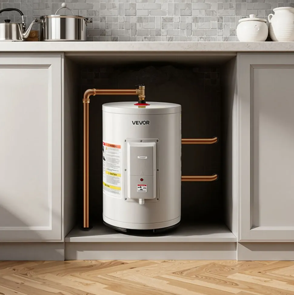 VEVOR 30 Gallon Electric Tank Water Heater, 5000W Point-of-Use Hot Water Heater with LED Display, Knob Control, Top Outlet, 240V with T&P Valve for Large Families, Small Commercial Spaces, Gray