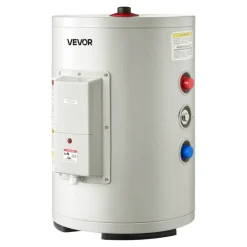 VEVOR 30 Gallon Electric Tank Water Heater, 5000W Point-of-Use Hot Water Heater with LED Display, Knob Control, Top Outlet, 240V with T&P Valve for Large Families, Small Commercial Spaces, Gray
