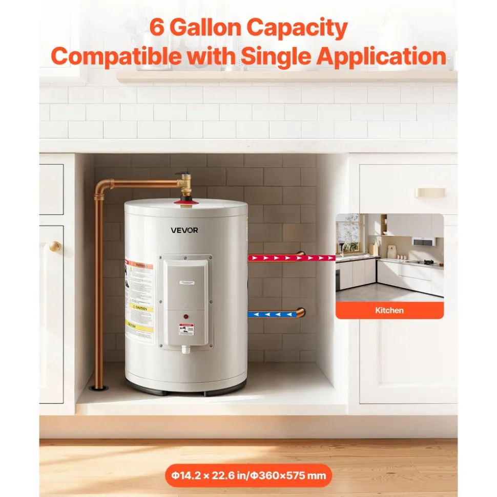 VEVOR 30 Gallon Electric Tank Water Heater, 5000W Point-of-Use Hot Water Heater with LED Display, Knob Control, Top Outlet, 240V with T&P Valve for Large Families, Small Commercial Spaces, Gray