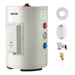 VEVOR 30 Gallon Electric Tank Water Heater, 5000W Point-of-Use Hot Water Heater with LED Display, Knob Control, Top Outlet, 240V with T&P Valve for Large Families, Small Commercial Spaces, Gray