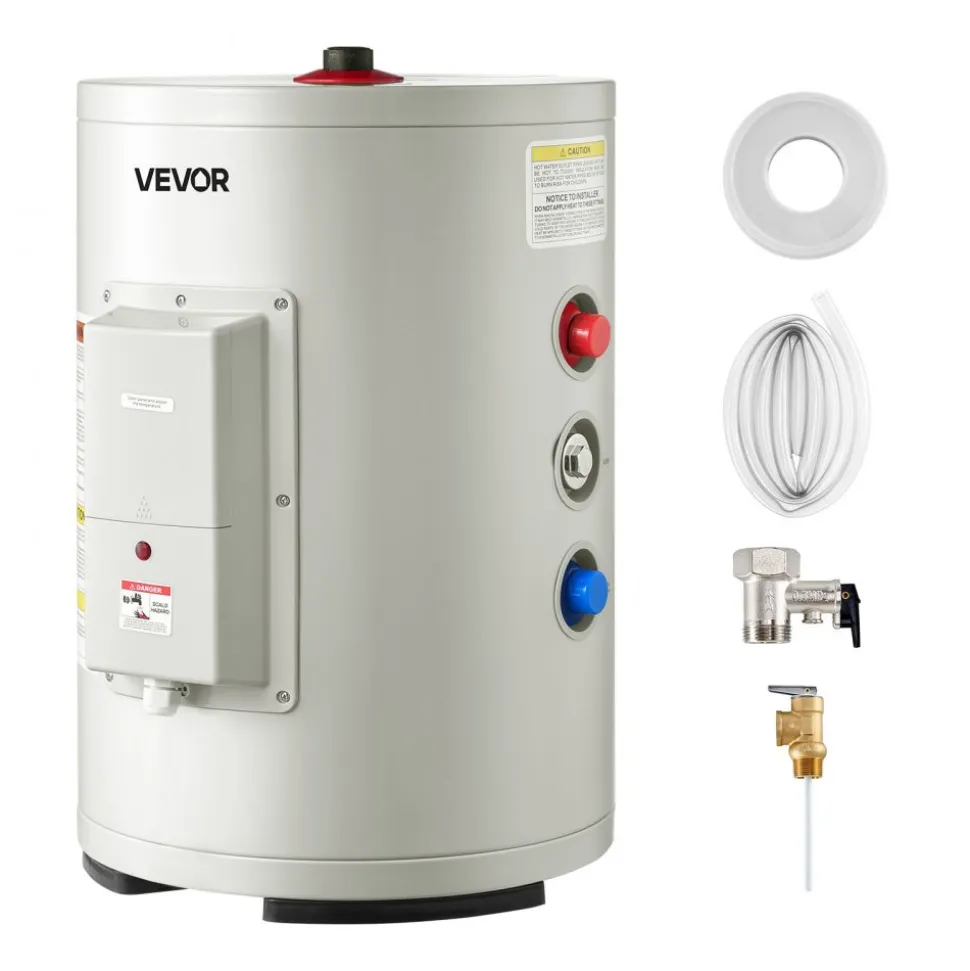 VEVOR 30 Gallon Electric Tank Water Heater, 5000W Point-of-Use Hot Water Heater with LED Display, Knob Control, Top Outlet, 240V with T&P Valve for Large Families, Small Commercial Spaces, Gray