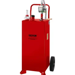 VEVOR 30 Gallon Fuel Caddy, Fuel Storage Tank on 2 Wheels, Portable Gas Caddy with Manuel Transfer Pump, Gasoline Diesel Fuel Container for Cars, Lawn Mowers, ATVs, Boats, More, Red