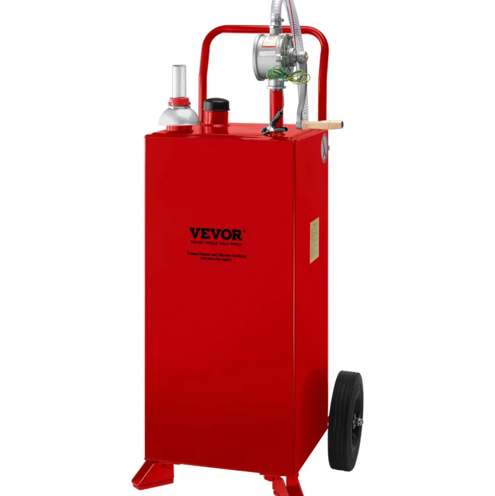 VEVOR 30 Gallon Fuel Caddy, Fuel Storage Tank on 2 Wheels, Portable Gas Caddy with Manuel Transfer Pump, Gasoline Diesel Fuel Container for Cars, Lawn Mowers, ATVs, Boats, More, Red