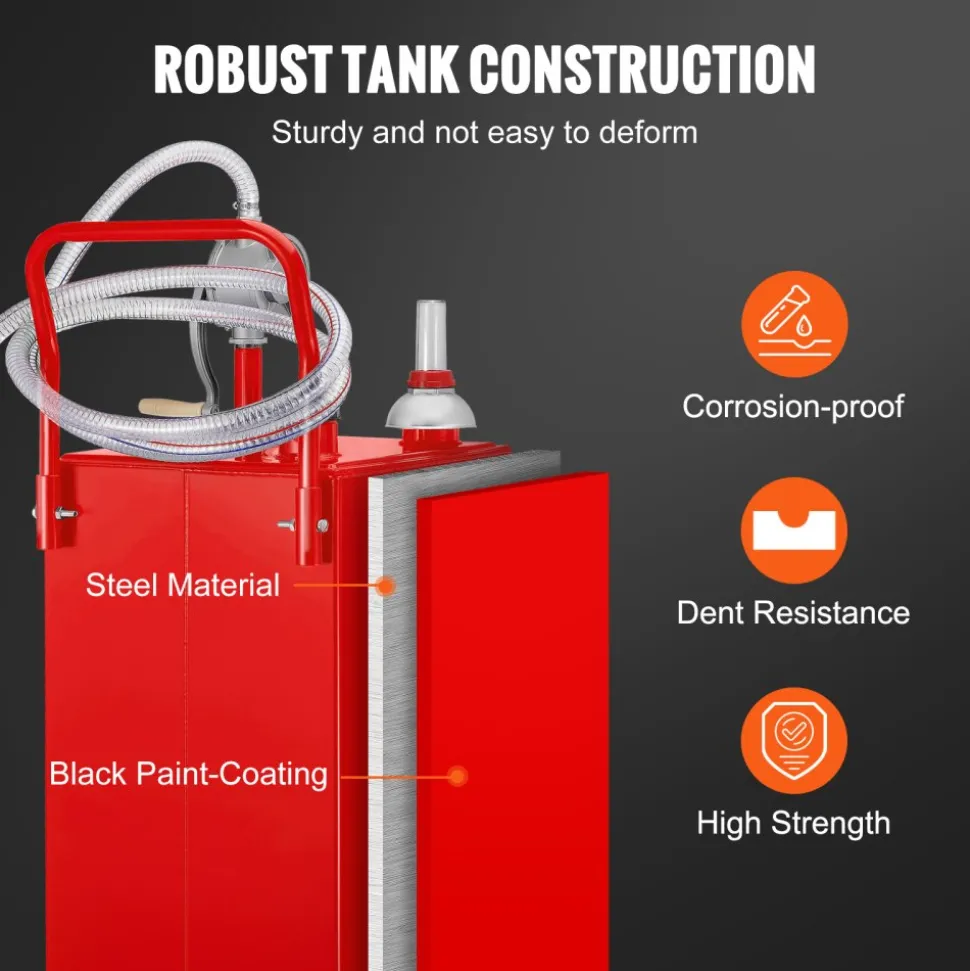 VEVOR 30 Gallon Fuel Caddy, Fuel Storage Tank on 2 Wheels, Portable Gas Caddy with Manuel Transfer Pump, Gasoline Diesel Fuel Container for Cars, Lawn Mowers, ATVs, Boats, More, Red