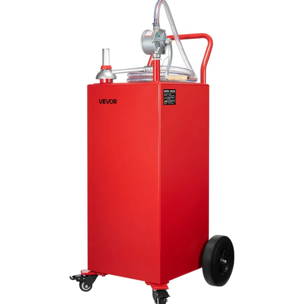 VEVOR 40 Gallon Fuel Caddy, Gasoline & Diesel Fuel Tank with Manual Transfer Pump, Portable Fuel Storage Tank with 4 Wheels & 10 ft Hose, Gas Caddy for Cars, Lawn Mowers, ATVs, Boats, More, Red