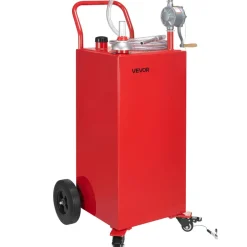 VEVOR 40 Gallon Fuel Caddy, Gasoline & Diesel Fuel Tank with Manual Transfer Pump, Portable Fuel Storage Tank with 4 Wheels & 10 ft Hose, Gas Caddy for Cars, Lawn Mowers, ATVs, Boats, More, Red