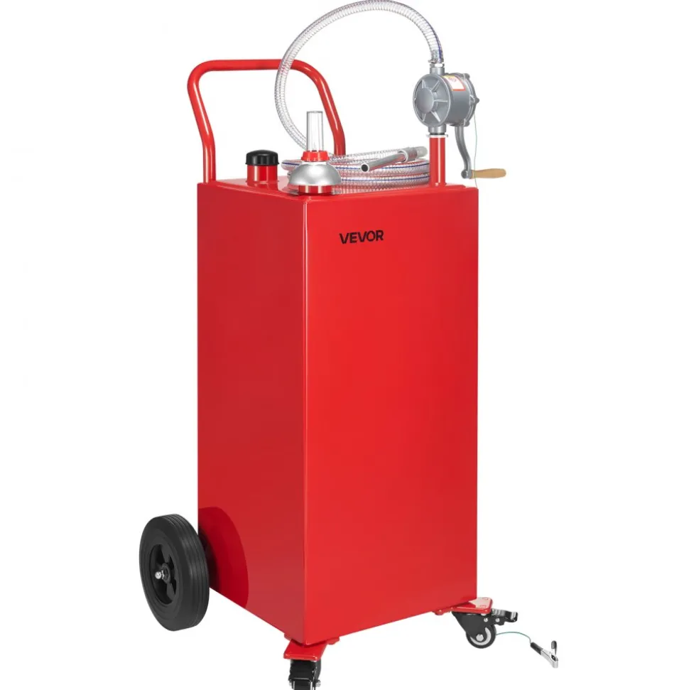 VEVOR 40 Gallon Fuel Caddy, Gasoline & Diesel Fuel Tank with Manual Transfer Pump, Portable Fuel Storage Tank with 4 Wheels & 10 ft Hose, Gas Caddy for Cars, Lawn Mowers, ATVs, Boats, More, Red