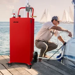 VEVOR 40 Gallon Fuel Caddy, Gasoline & Diesel Fuel Tank with Manual Transfer Pump, Portable Fuel Storage Tank with 4 Wheels & 10 ft Hose, Gas Caddy for Cars, Lawn Mowers, ATVs, Boats, More, Red