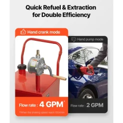 VEVOR 40 Gallon Fuel Caddy, Gasoline & Diesel Fuel Tank with Manual Transfer Pump, Portable Fuel Storage Tank with 4 Wheels & 10 ft Hose, Gas Caddy for Cars, Lawn Mowers, ATVs, Boats, More, Red
