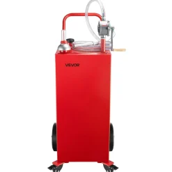 VEVOR 40 Gallon Fuel Caddy, Gasoline & Diesel Fuel Tank with Manual Transfer Pump, Portable Fuel Storage Tank with 4 Wheels & 10 ft Hose, Gas Caddy for Cars, Lawn Mowers, ATVs, Boats, More, Red