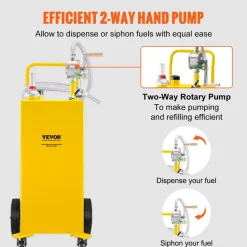VEVOR 30 Gallon Fuel Caddy, Gas Storage Tank & 4 Wheels, with Manuel Transfer Pump, Gasoline Diesel Fuel Container for Cars, Lawn Mowers, ATVs, Boats, More, Yellow